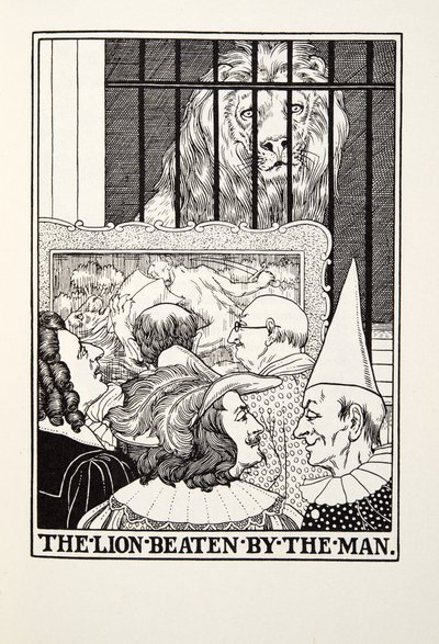 De leeuw verslagen door de man, uit Fontaine Fabels, uitgegeven 1905 door Percy J. Billingshurst