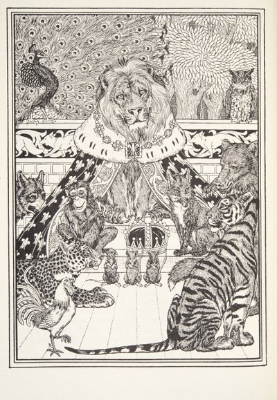 De Leeuw en zijn Metgezellen, Frontispice, uit Fontaine Fabels, uitgegeven 1905 door Percy J. Billingshurst