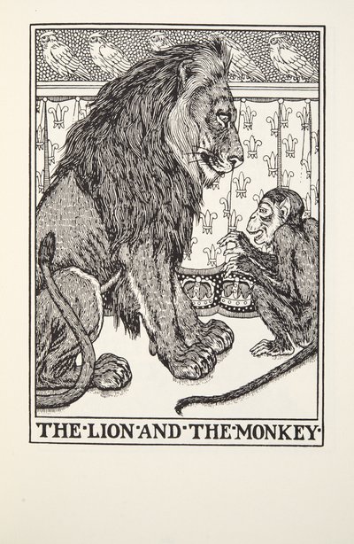 De Leeuw en de Aap, uit Fontaine Fabels, uitgegeven 1905 door Percy J. Billingshurst