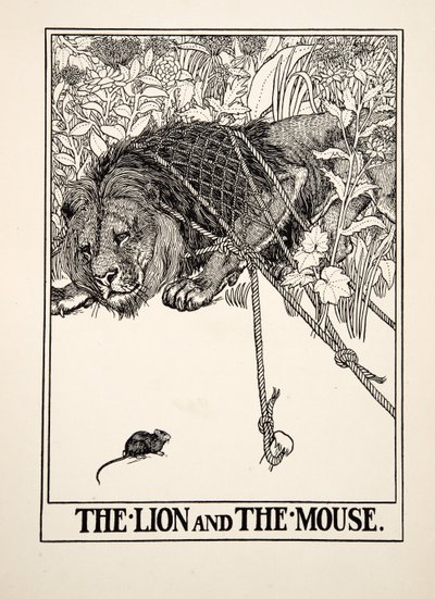 De leeuw en de muis, uit Honderd fabels van Aesopus door Percy J. Billingshurst