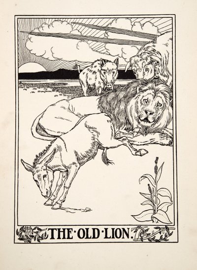 De oude leeuw, uit Honderd fabels van Aesopus door Percy J. Billingshurst