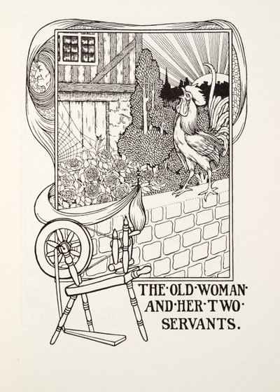 De Oude Vrouw en haar Twee Dienaren, uit Fontaine Fabels, uitgegeven 1905 (gravure) door Percy J. Billingshurst
