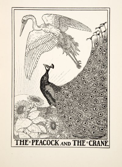 De pauw en de kraanvogel, uit Honderd fabels van Aesopus, uitgegeven 1903 door Percy J. Billingshurst