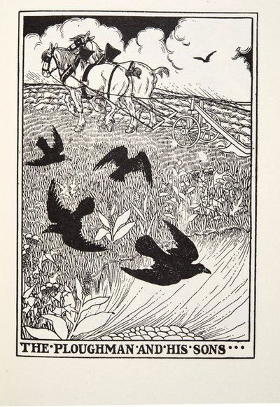 De Ploeger en zijn Zonen, uit Fontaine Fabels, uitgegeven 1905 door Percy J. Billingshurst