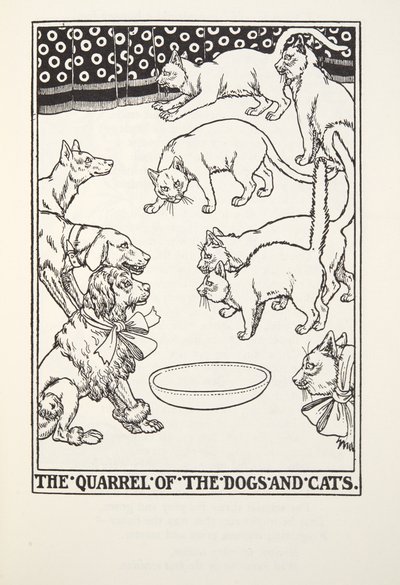 De Ruzie van de Honden en Katten, uit Fontaine Fabels, uitgegeven 1905 door Percy J. Billingshurst