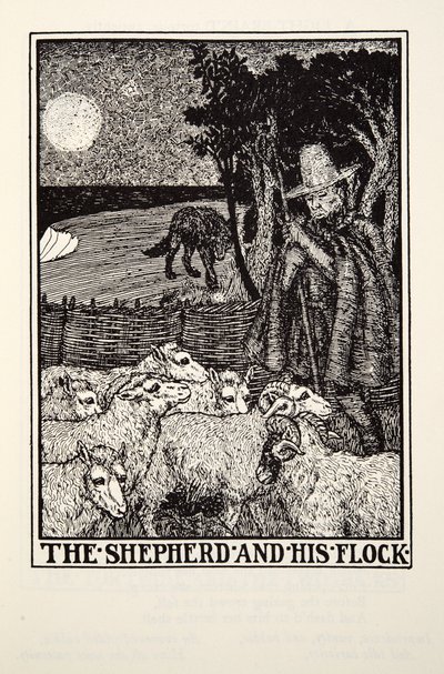 De Herder en zijn Kudde, uit Fontaine Fabels, uitgegeven 1905 door Percy J. Billingshurst