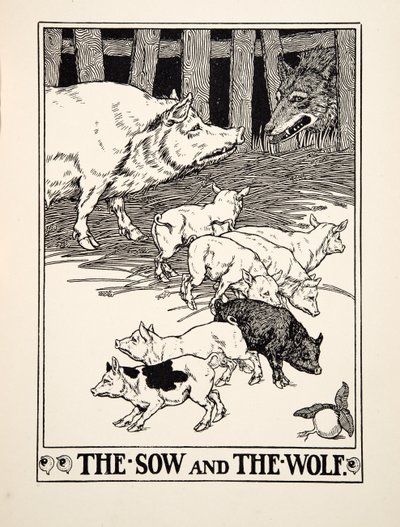 De zeug en de wolf, uit Honderd fabels van Aesopus, uitgegeven 1903 door Percy J. Billingshurst