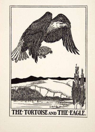 De Schildpad en de Adelaar, uit Honderd Fabels van Aesopus, uitgegeven 1903 (gravure) door Percy J. Billingshurst