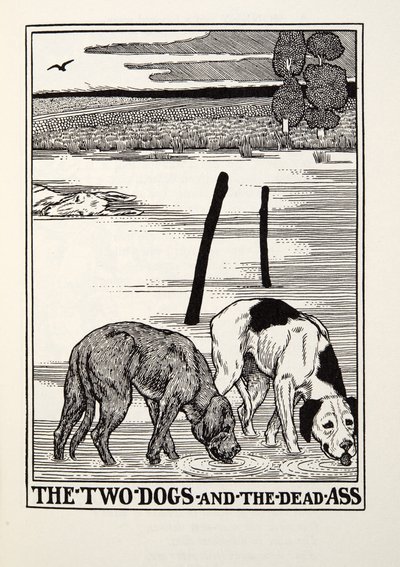 De Twee Honden en de Dode Ezel, uit Fontaine Fabels, uitgegeven 1905 door Percy J. Billingshurst