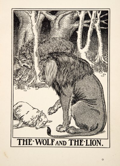 De wolf en de leeuw, uit Honderd fabels van Aesopus, uitgegeven 1903 door Percy J. Billingshurst