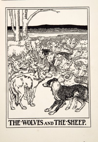 De wolven en de schapen, uit Honderd fabels van Aesopus, uitgegeven 1903 door Percy J. Billingshurst