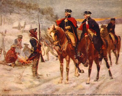 Washington en Lafayette bij Valley Forge, schilderij door Dunsmore, c. 1907 door Percy Moran