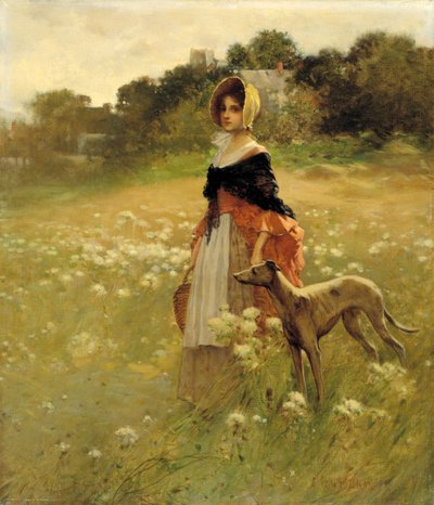 Jong Meisje en Hond, 1890 door Percy Moran