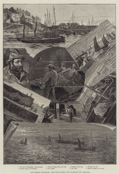 Onze visserij-industrieën, drijfnetvisserij op sardines voor de kust van Cornwall door Percy Robert Craft