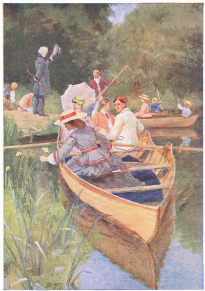 Laurie en Jo roeiden één boot, uit Little Women gepubliceerd door Associated Newspapers Limited, ca. 1940 door Percy Tarrant
