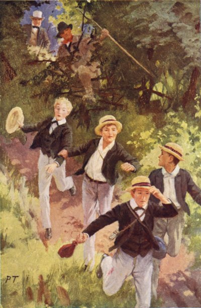 De achtervolgers halen hen verschrikkelijk in (kleur litho) door Percy Tarrant
