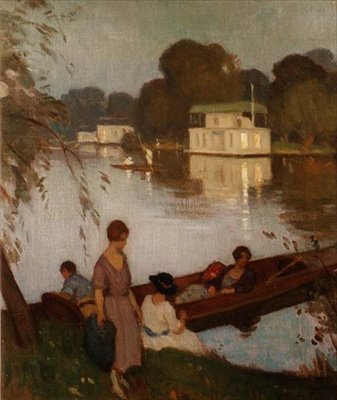 Op de Theems, c.1925 door Percy William Gibbs