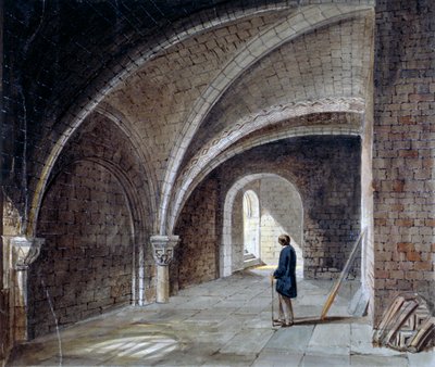 Crypte onder de kerk van St. James in de Muur, Wood Street Square, City of London, 1855 door Percy William Justyne