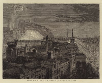 Verlicht Edinburgh, gezien vanaf Calton Hill door Percy William Justyne