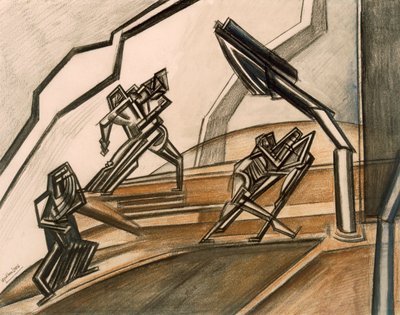 Gevecht No.2 door Percy Wyndham Lewis