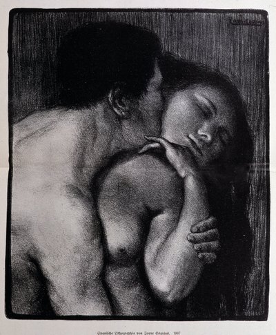 Man die een vrouw kust. Lithografie door Pere Torne-Esquius door Pere Torne Esquius