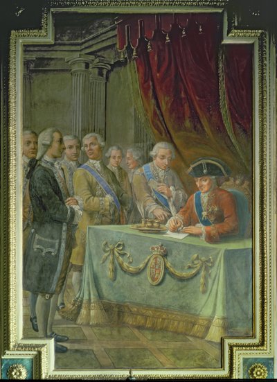 Koning Karel III (1716-88) ondertekent het decreet dat handel met Azië en de Filipijnen toestaat door Pere Pau Muntanya
