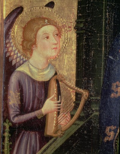 Engel die een Harp speelt (detail van een Altaarstuk van de Maagd van de Aballa Conca) door Pere Serra