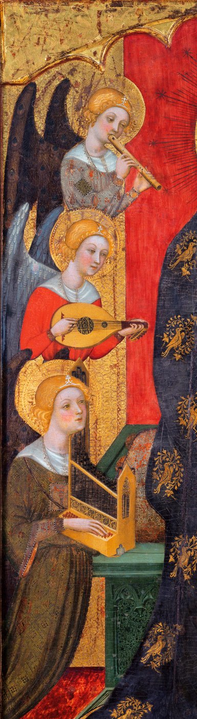 Madonna met Muziekmakende Engelen (Detail) - Schilderij van Pere Serra (actief rond 1357-1406), ca. 1380 - Tempera op paneel - Museu Nacional d