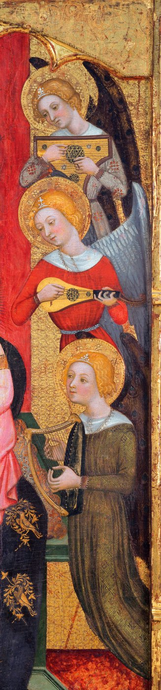 Madonna met Muziekmakende Engelen (Detail) - Schilderij van Pere (Pedro) Serra (actief 1357-1406), ca. 1380 - Tempera op paneel - Museu Nacional d