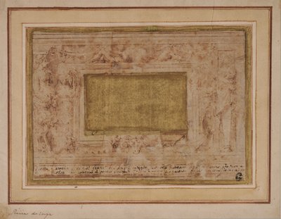Ontwerp voor stucwerk met kariatiden, guirlandes en putti door Perino del Vaga