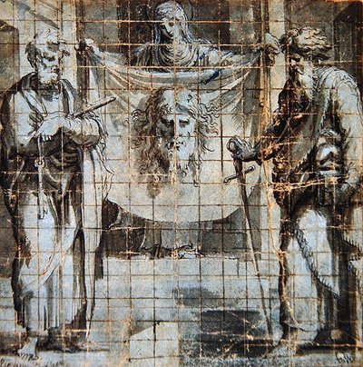 Sint Veronica met SS. Petrus en Paulus door Perino del Vaga