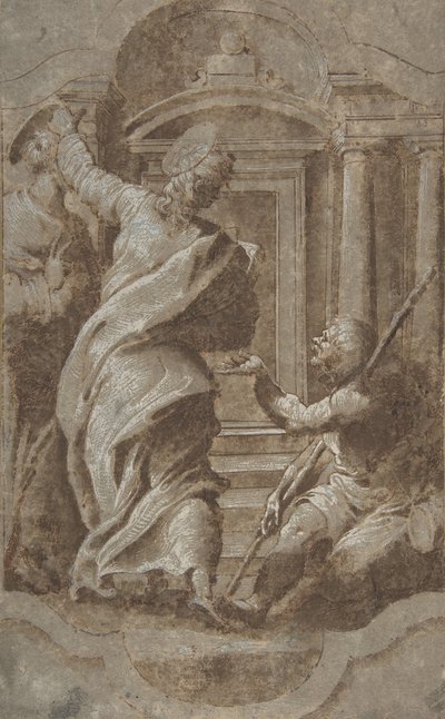 Heiligen Petrus en Johannes genezen een kreupele bij de poort van de tempel door Perino del Vaga