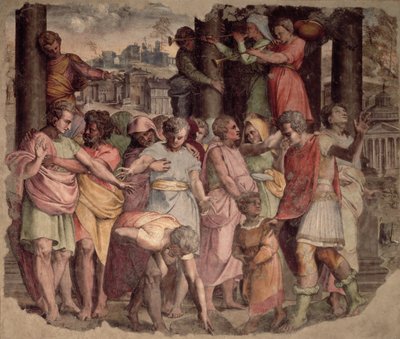 Tarquinius de Trots sticht de Tempel van Jupiter op Capitol Hill, c.1525 door Perino del Vaga