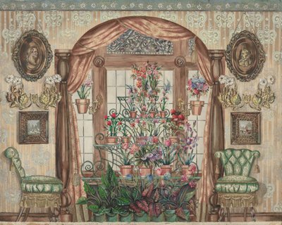 Serre raam met bloemen, 1935-1942 door Perkins Harnly