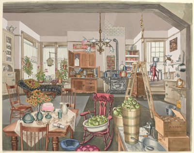 Semi-Landelijke Keuken en Eetkamer, 1910 door Perkins Harnly
