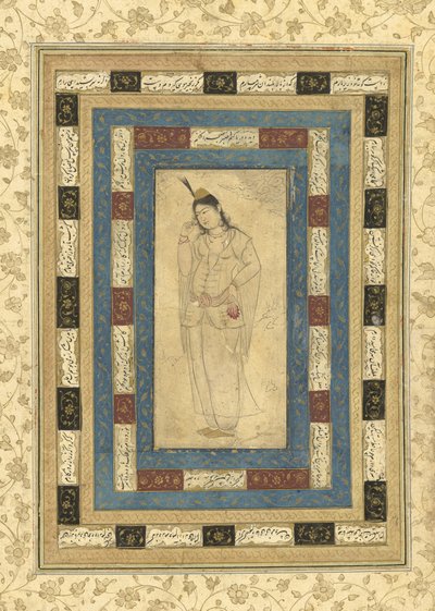 Een staande dame, Isfahan, ca. 1620-25 door Persian School