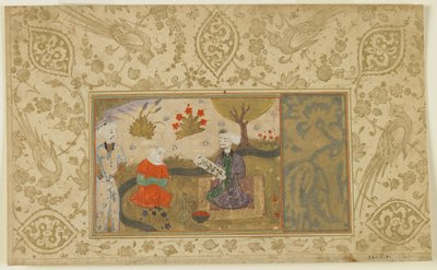 Een paar converseert bij een stroom, ca. 1500 door Persian School