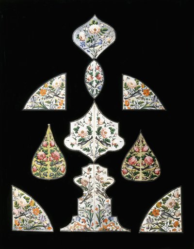 Een groep van tien Qajar spiegel schilderijen, versierd met verschillende bloemen en zittende vogels, begin 19e eeuw door Persian School