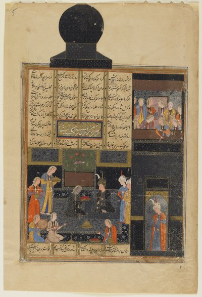 Bahram Gur en de Prinses in het Zwarte Paviljoen uit een Khamsa (Kwintet) door Nizami, c.1550 door Persian School