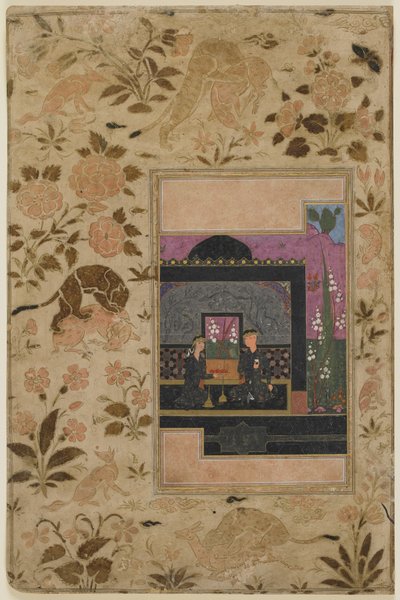 Bahram Gur en de prinses in het Zwarte Paviljoen door Persian School