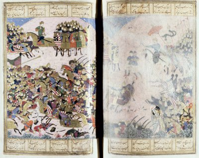 Slag tussen Isfandiyar en Arjasp, illustratie uit de Shahnama (Boek der Koningen) door Persian School