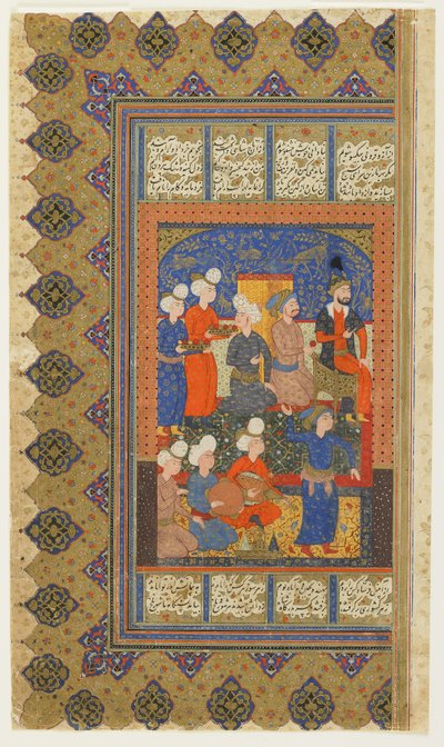 Hovelingen met Luhrasp op de troon uit een Shahnama (Boek der koningen) door Firdawsi, c.1590-1600 door Persian School