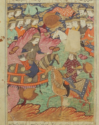 Duel te paard tussen Rostam en Afrasiab, illustratie uit de Shahnama (Boek der Koningen) door Abul-Qasim Manur Firdawsi (ca. 934-ca. 1020) 1619 door Persian School