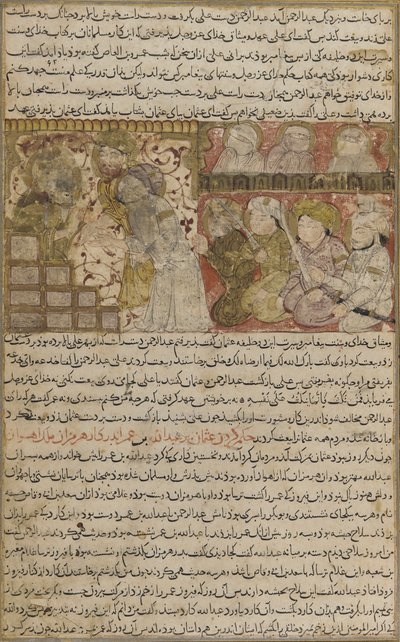 Folio uit Tarikhnama (Boek van geschiedenis) door Balami: De verkiezing van Othman tot kalief van Medina, ca. 1300 door Persian School