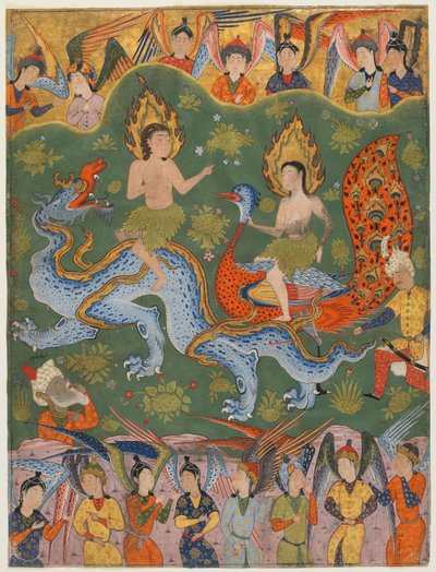 Folio uit Falnama (Boek der Voorspellingen); Verdrijving van Adam en Eva door Persian School