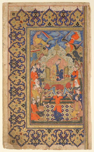 Folio uit Shahnama (Boek der Koningen) door Firdawsi; Bilqis op een troon door Persian School