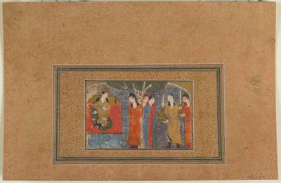 Folio uit een onbekende tekst; Een prinses op de troon, Iran, ca. 1440-50 door Persian School