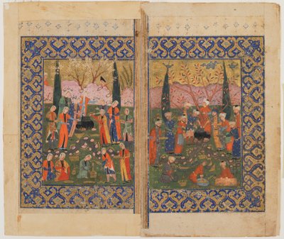 Folio uit een onbekende tekst; Sulayman op een troon door Persian School