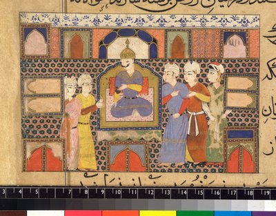 Ghiyath al-Din op de troon door Persian School