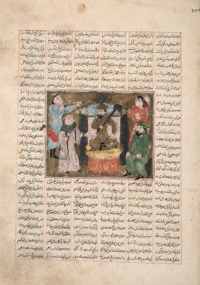 Gordiyeh adviseert haar broer Bahram Chubineh om niet naar de Perzische troon te streven, c.1330 door Persian School